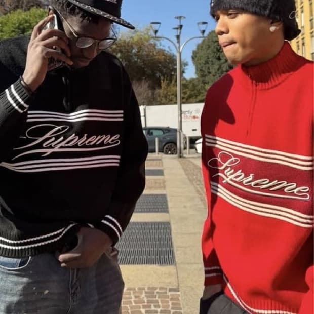 슈프림 스크립트 스트라이프 하프집 스웨터 블랙 M