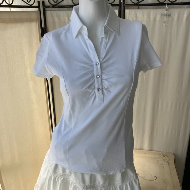 beads button slim fit short sleeve