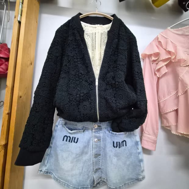 시에로 레이스 블루종 집업 점퍼