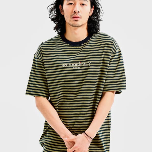 (구해요) 엑스트라오디너리 스트라이프 카키 티셔츠 반팔