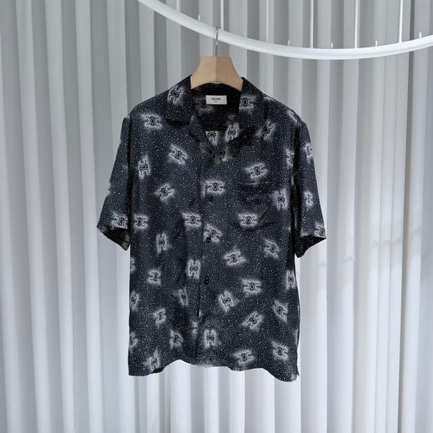 (A+/39) / 셀린느 로고 프린트 폴카 도트 실크 셔츠