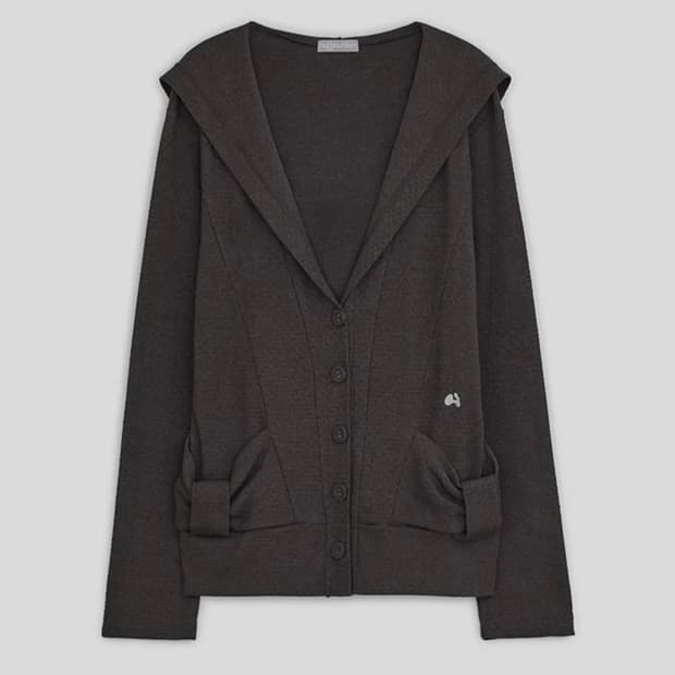 허그유어스킨 후드 리본 가디건 챠콜