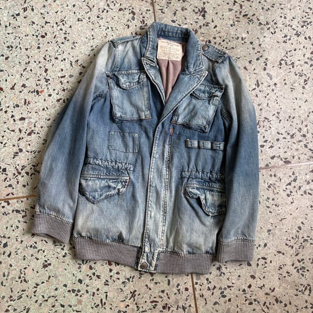 빈티지 페이딩 & 워싱 데님 필드 자켓