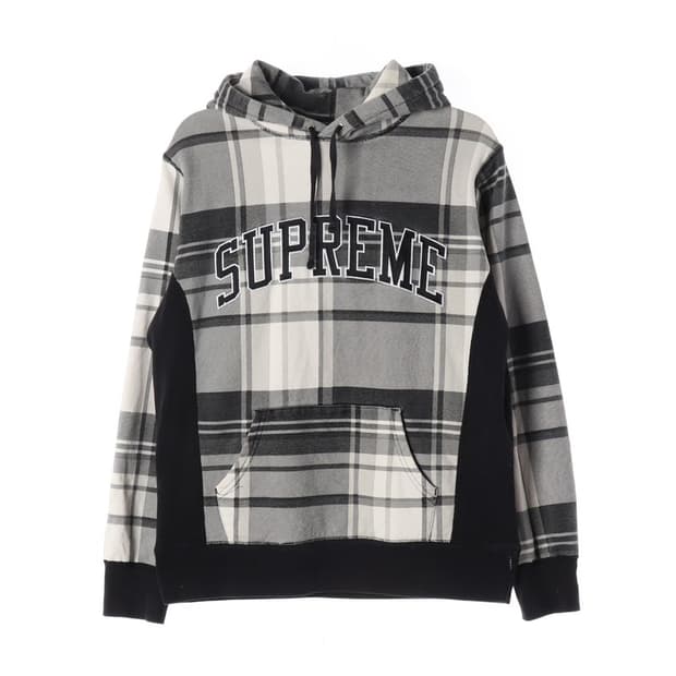 슈프림 아치로고 플래드 체크 후드티