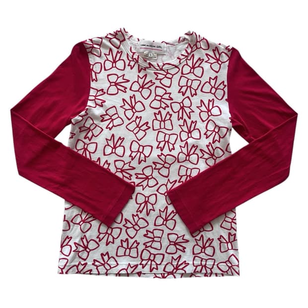 2018 꼼데가르송 걸 리본 패턴 배색 롱 슬리브 긴팔 티셔츠