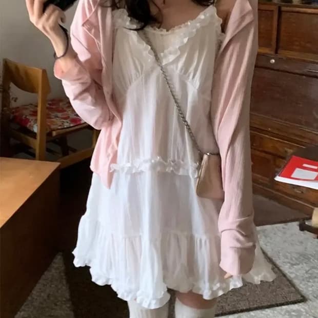 포포리 빈블 시부야 ops 레이어드 흰색 원피스 빈티지 화이트 원피스