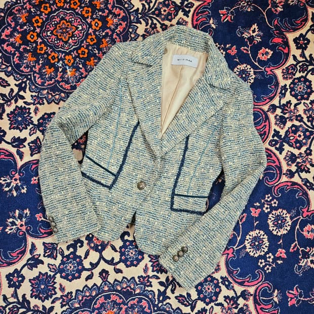 미샤(MICHAA) 사이즈 펄 원버튼 트위드 자켓 