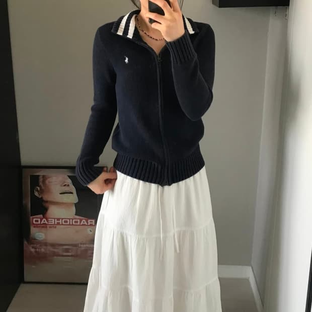 폴로 랄프로렌 포니 로고 네이비 니트 풀집업