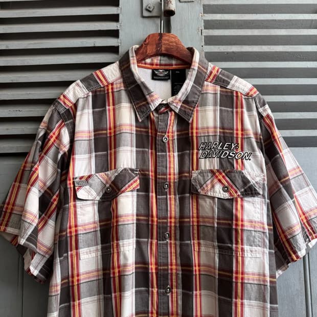 [2XL]할리데이비슨 USA 바이커 체크셔츠