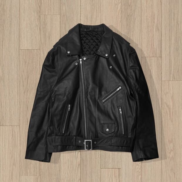 (레어 단종) Willy Chavarria 카프스킨 오버핏 바이커레더자켓