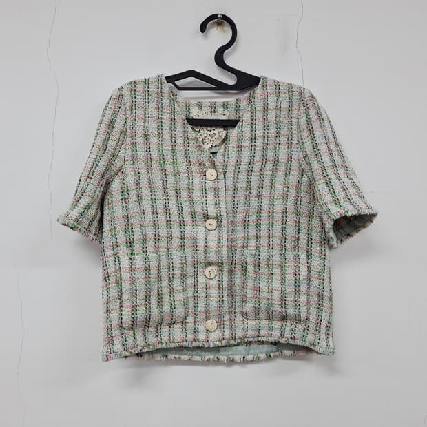 써스데이아일랜드 22 브이넥 트위드 자켓 여성 85 S 상태좋음