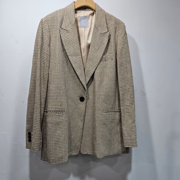 에잇세컨즈 원버튼 체크무늬 린넨 블레이저 M