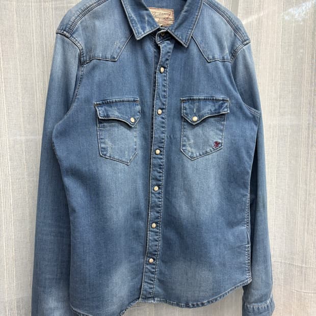 Buckaroo 버커루 빈티지 라이트워시 웨스턴 데님 셔츠 Size: L