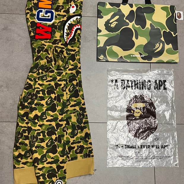 베이프 abc카모 녹계 샤크 후드집업 