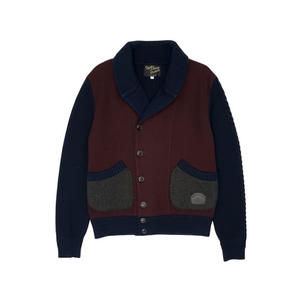 커스텀멜로우 숄칼라 가디건 버건디 네이비