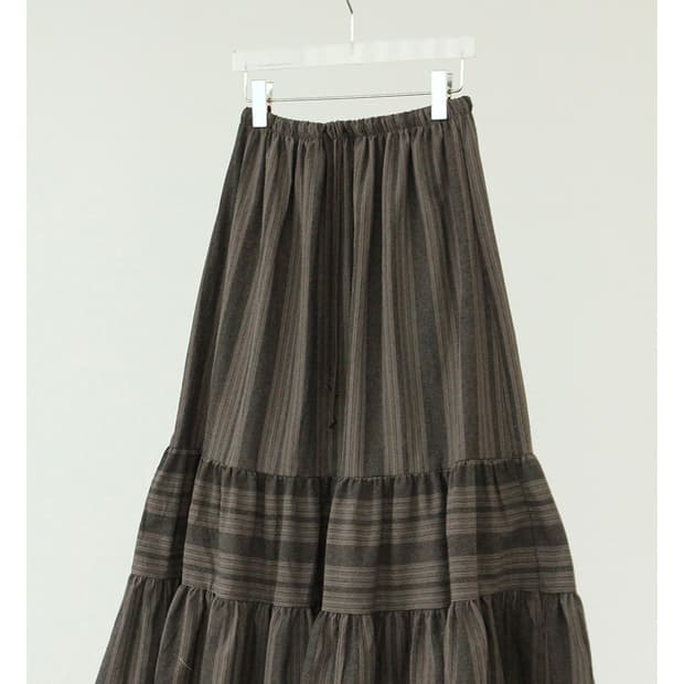빈티지 스트라이프 롱 스커트 브라운