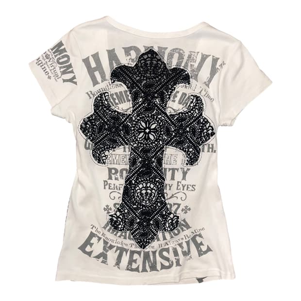 Glitz 글리츠 십자 자수 프린팅 반팔티 y2k펑크갸루