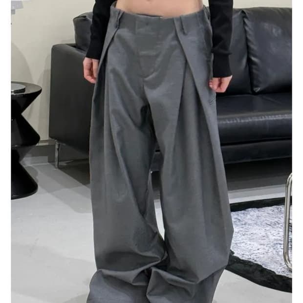 핀턱 와이드 슬랙스 그레이