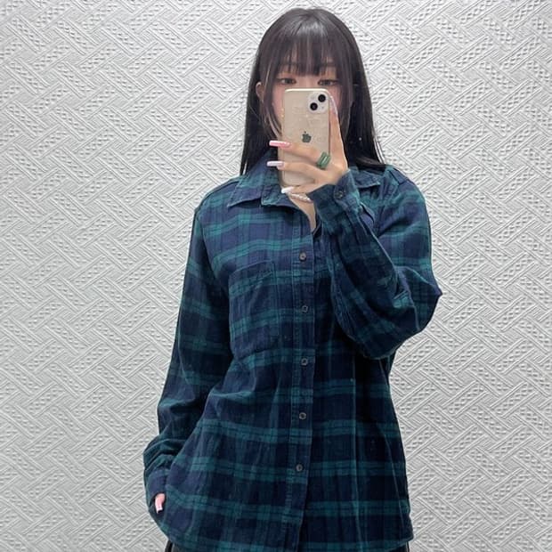 엘엘빈 빈티지 캐주얼 딥그린 플란넬 체크 셔츠 105 C13196