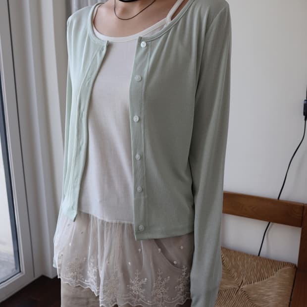 프롬뮤즈 light round cardigan 민트 여름 가디건