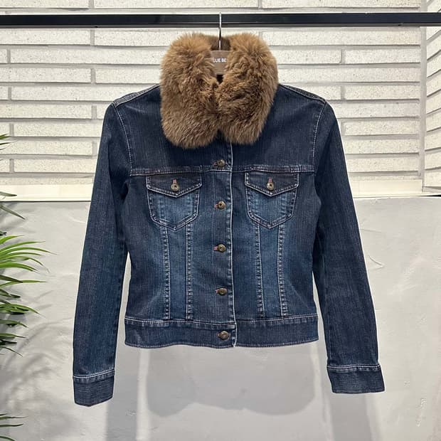 JPN VINTAGE 워싱 크롭 데님자켓 퍼카라 투포켓 디테일 진청