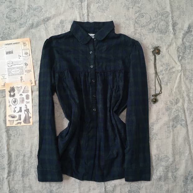 jpn vintage green check babydoll collar 