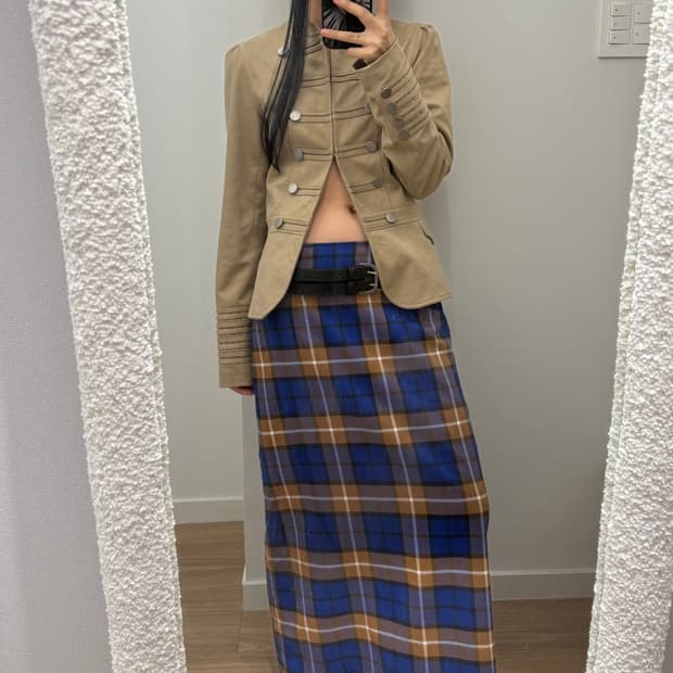 빈티지 체크 롱 스커트