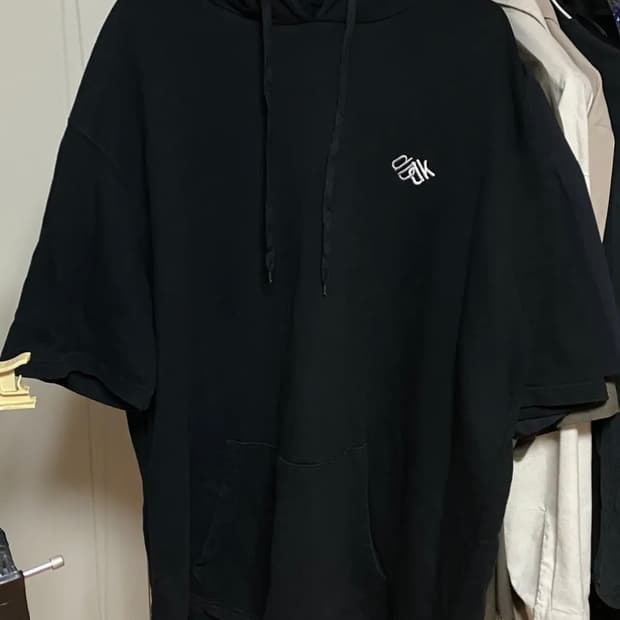 디그낙12 - 오버핏 더블 후드 반팔 티셔츠 (블랙/L)