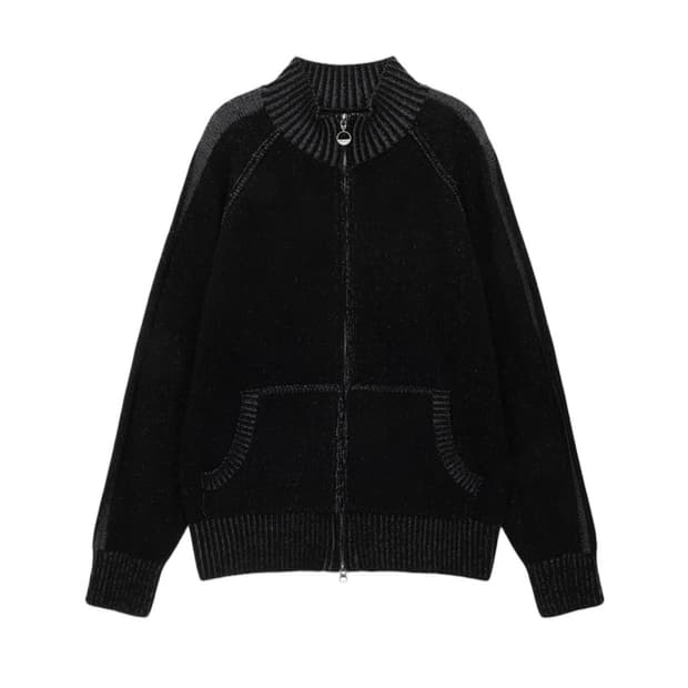 마뗑킴 투톤 믹스드 니트집업