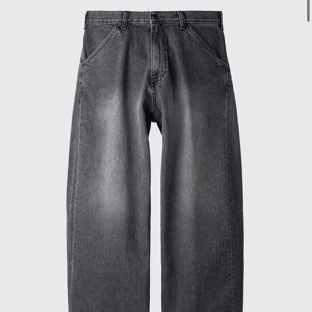 xs) 해칭룸 와이드커브진 워시드블랙