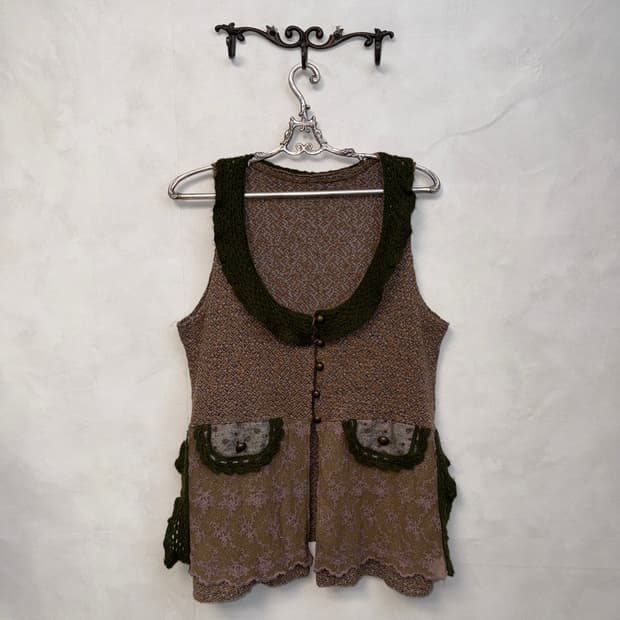 Pink brown bohemian floral knit vest