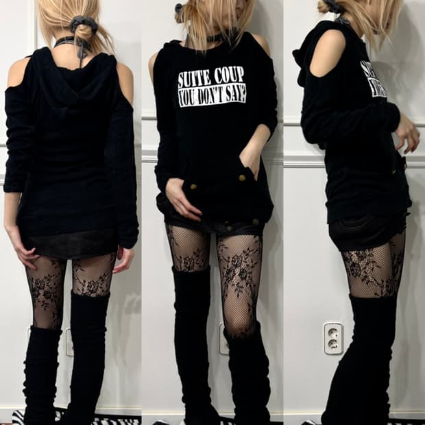 [PUMPKIN]2000s None-Shoulder Hoodie Slee