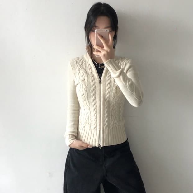 타미힐피거 꽈배기 니트집업