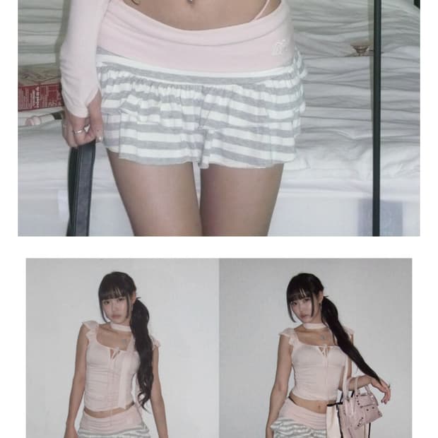 리뉴얼버전) 엔젤넘버555 스트라이프 캉캉 스커트 핑크