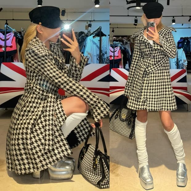 하운드투스 체크패턴 갸루 코트