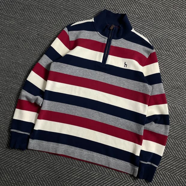 Hazzys 스트라이프 니트 카라 긴팔 반집업 티셔츠y 4730