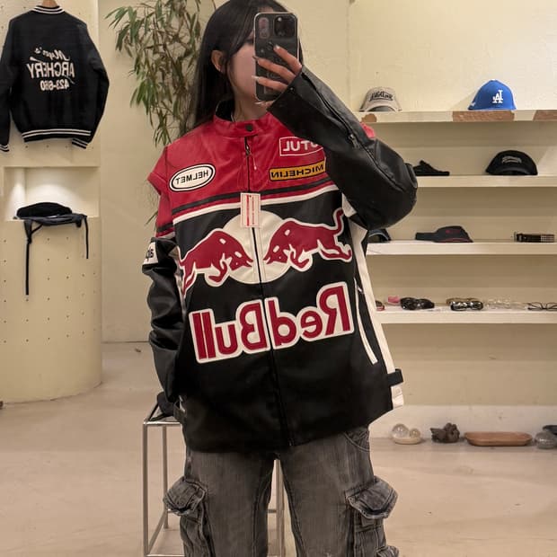 빈티지 레드불 빅로고 레더 레이싱 자켓 U677