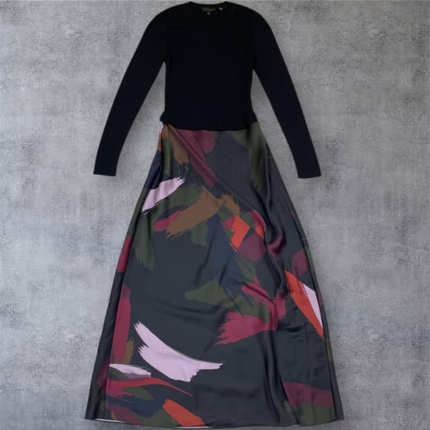 테드베이커 Ted Baker 블랙 골지탑 아트프린트 롱 원피스 0