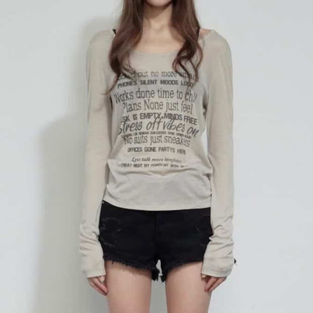 보헤미안서울 스머지드 레터링 티 베이지