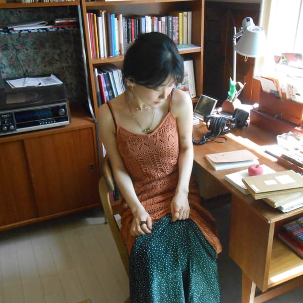 오렌지 니트 슬립 원피스