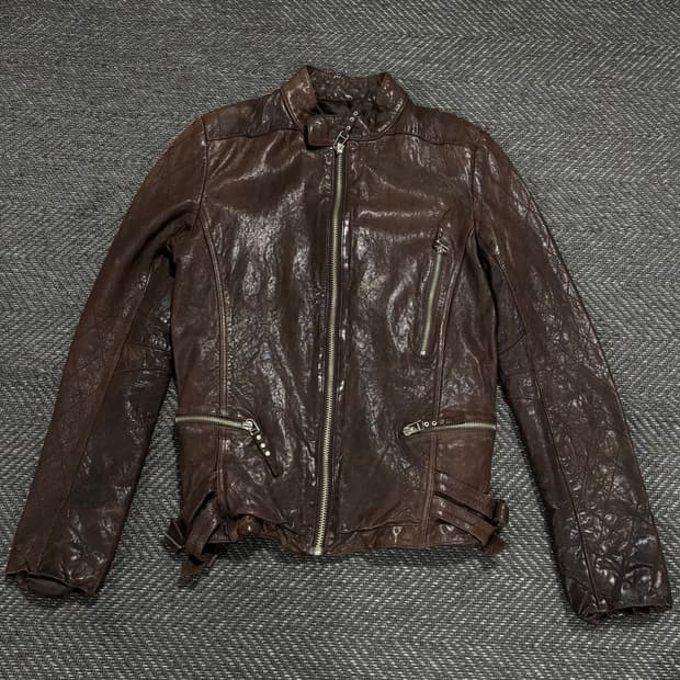 Vegetable sheepskin slim jacket brown