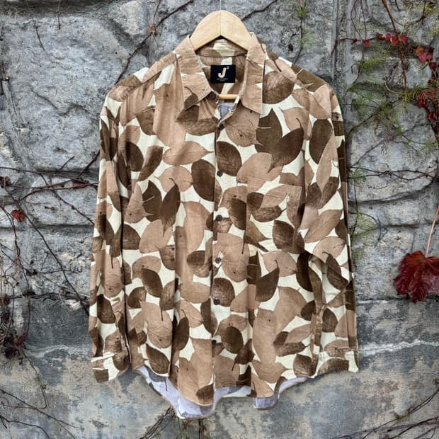 일본 빈티지 코튼 100 낙엽 에스닉 패턴 셔츠