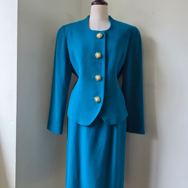 울 캐시미어 에메랄드 청록 셋업