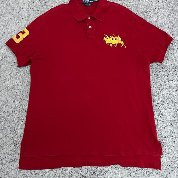(XL) 폴로랄프로렌 자수로고 반팔 카라 티 레드
