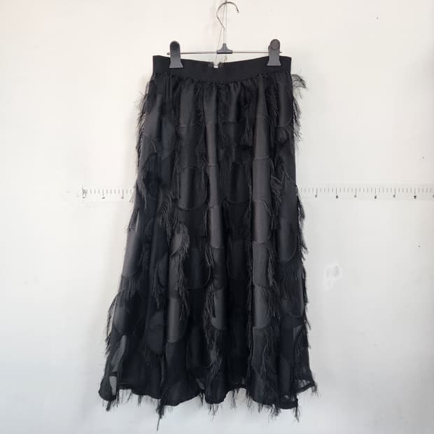 수입 도트 블랙 밴딩 롱 스커트