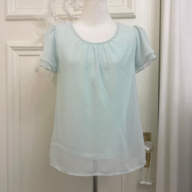 sheer mint puff sleeve lovely blouse