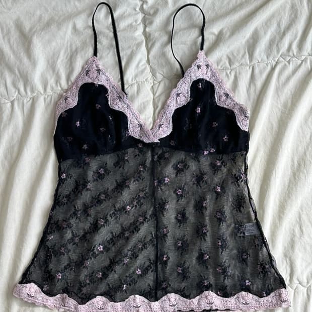 블랙핑크 시스루 슬리브리스 슬립 탑