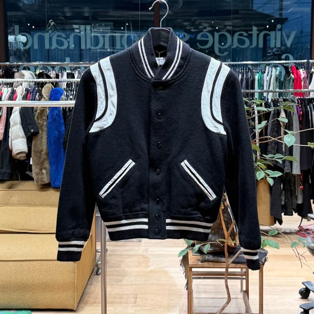 생로랑 블랙 울 테디 바시티 자켓