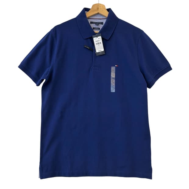 타미힐피거 슬림 핏 블루 반팔 카라티