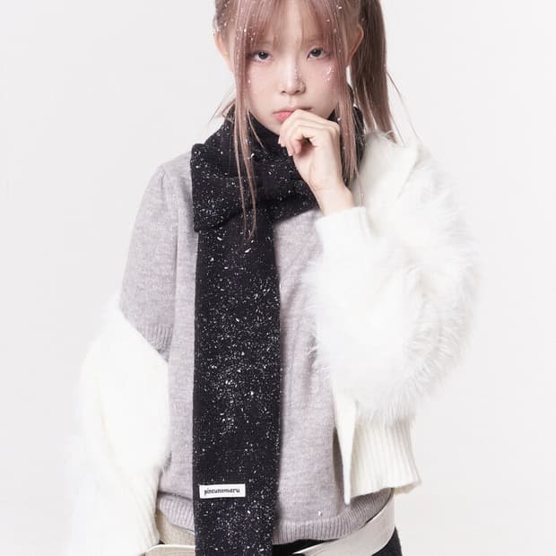 핀쿠노마루 Mini ribbon muffler_black